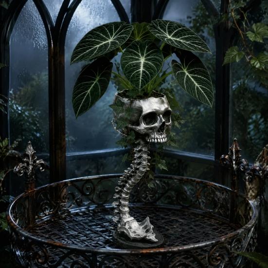 Gothic Home Decor Skull Spine Planter, Resin Skeleton Planter Pot, Horror Halloween Retro Bone Ornament Flower Vase, Spooky Gifts For Women