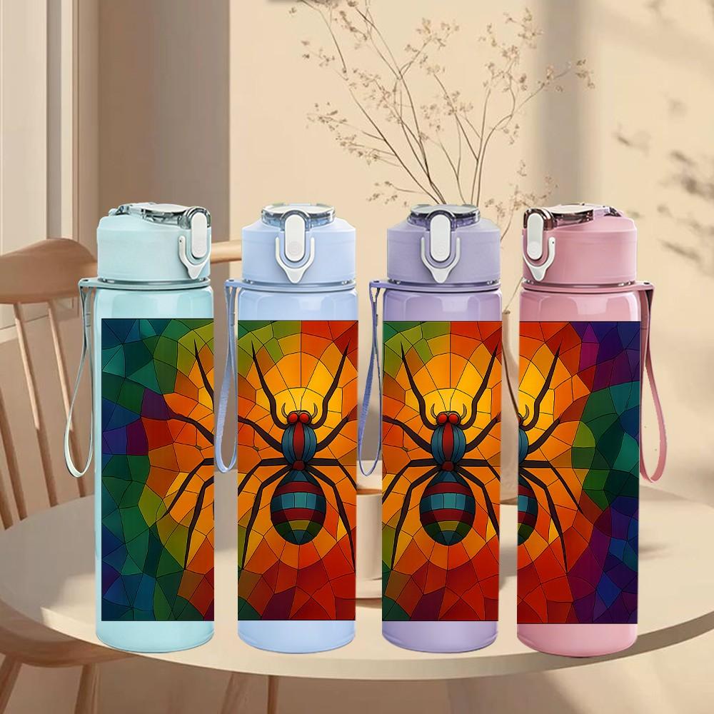 1PC Spider Web Colorful Art Print 750ml Color Plastic Sports Water Bottle Leakproof Flip Straw Lid Suitable for Sports Office Home Use