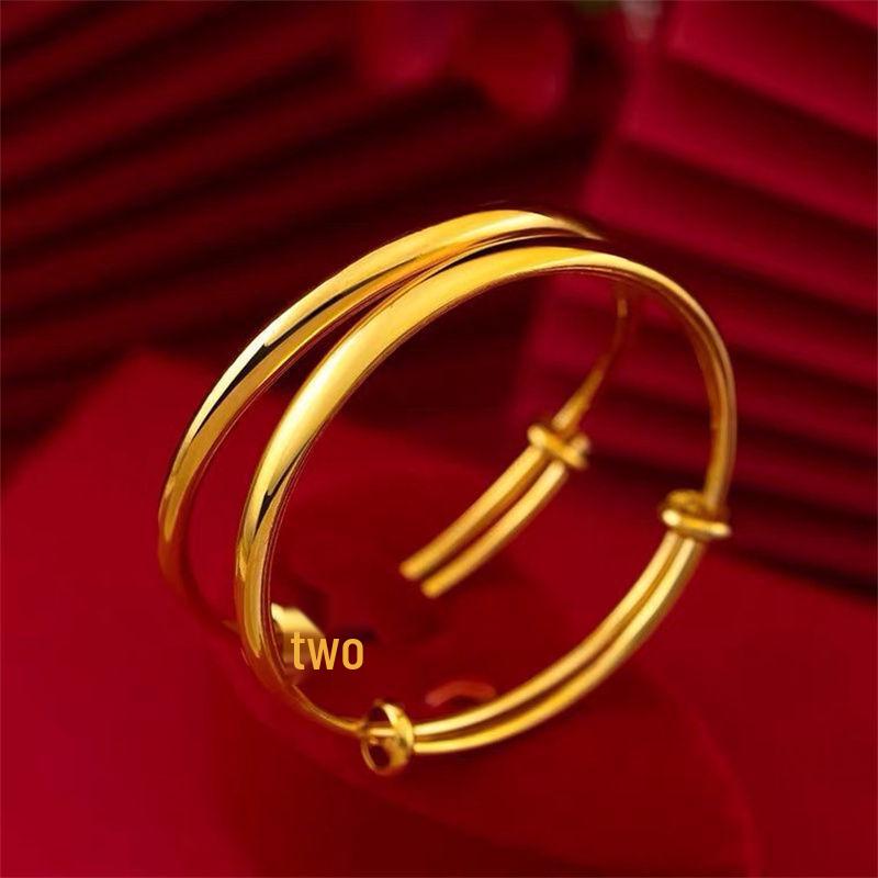 Gold-Plated Women's Smooth Round Belly Bangle Bracelet - Simulated Gold, Wedding High-End Accessory