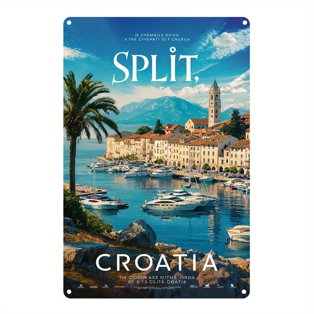 

Vintage Croatia Split Art Poster - Aluminum Wall Decor with Coastal Landscape, Perfect Gift for Home or Office, Easy Install 20x30cm（7.8x11.8inch）
