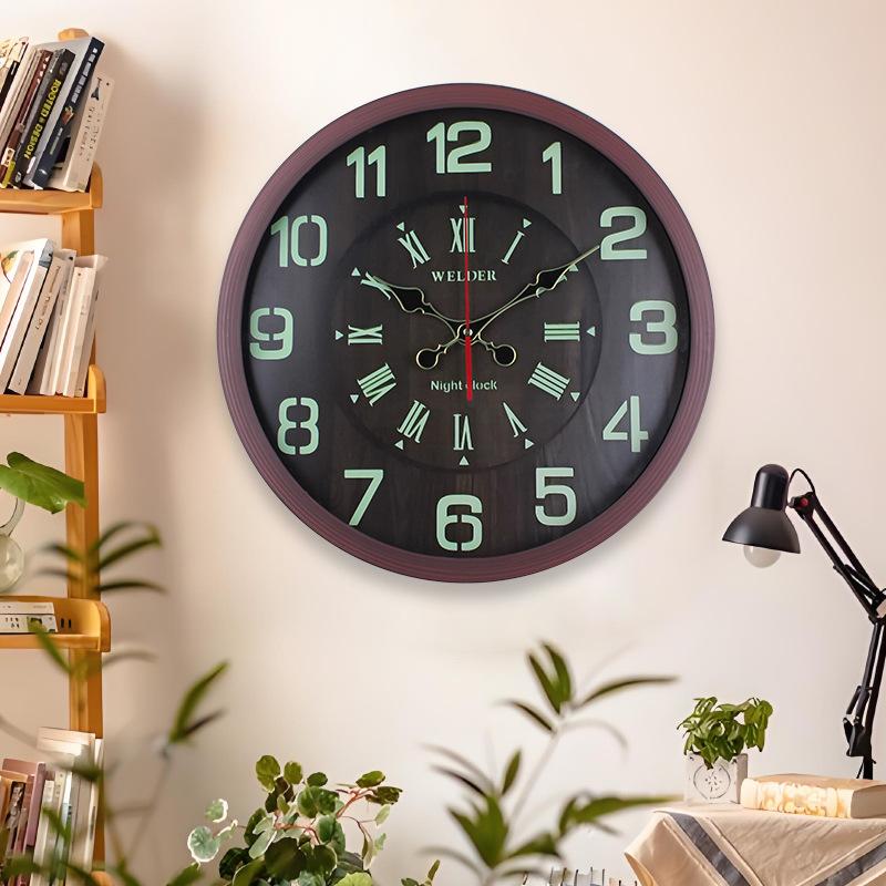 Wood Grain Wall Clock Living Room Bedroom Home Silent Clock Light Luxury Plastic Frame Hanging Watch Wall Art Decorative Clock