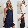 Vacation Summer Dress Women Off Shoulder Sleeveless Hollow Out Crochet Pleated Solid Color Loose Beach Sundress