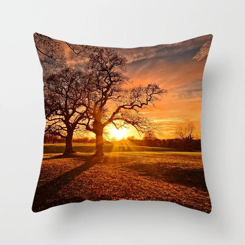 Luxury Home Decor Pillow Cover Car Living Room Sofa Cushion Cover Sunset Dusk Scenery Pattern Cushion Cover