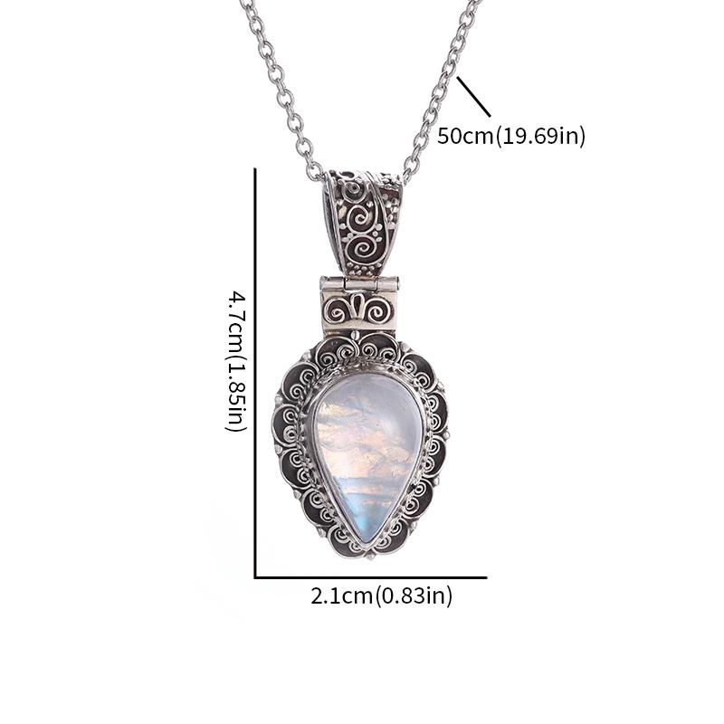 Exquisite Water Drop Moonstone Pattern Pendant Necklace Women's Fashion Elegant Party Jewelry Girls Gift