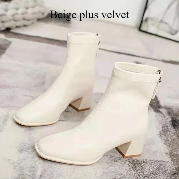 Women Outdoor Square Toe Ankle Boots Women Comfortable Fashion Designer Shoes Mid Heels Zipper Boots Big Size Shoes For Women