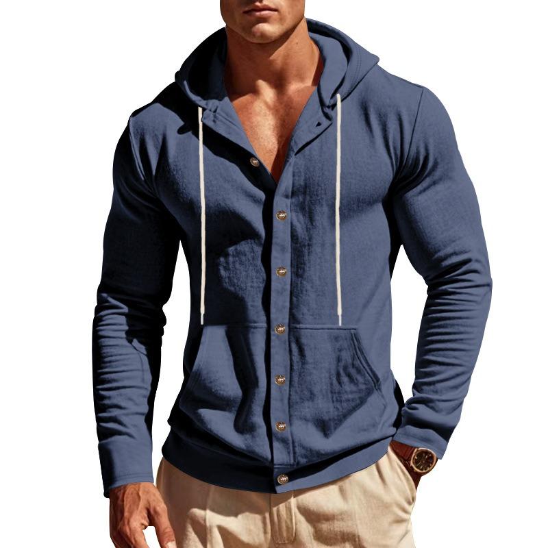Spring and Summer New Men's Hooded Long-sleeved Shirts with Patch Pockets Casual Outer Tops