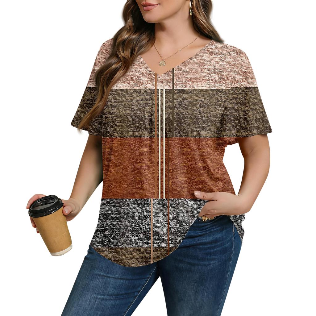 Women's Plus Size Fashionable Casual Loose-Fit Short Sleeve Elegant V Neck Blouse For Work