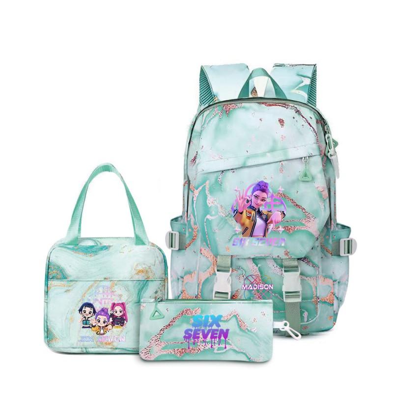 Kids Cartoon Print School Backpack Set Grades 3-4 Waterproof Oxford Fabric Ergonomic Shoulder Straps 3-Piece Travel Lunch