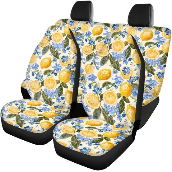 

Vintage Flower Print Car Seat Cover for Front Back Seat Cushion Protectors, Full Set 4pcs Auto Accessories Bucket Seat Covers Women Girls лимон