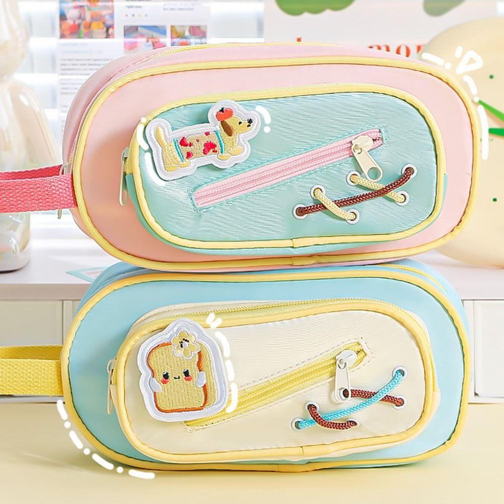 Large Capacity Pen Bag Hand-held Pencil Bags Dopamine Contrast Pencil Case  School Office Supplies