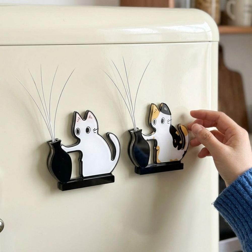 Cartoon Cat Hair Storage Box Moisture Proof Kitten Pushing Vase Magnetic Pet Lovers