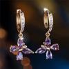 Fashion Crystal Purple Zircon Butterfly Dangle Earrings for Women Vintage Gold Color Wedding Jewelry