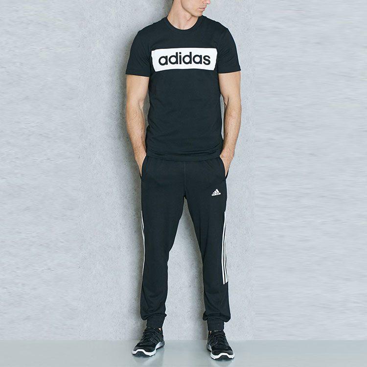 adidas Essential T Shirts Men's Black Crew Neck Moderate Straight Fit AJ6077