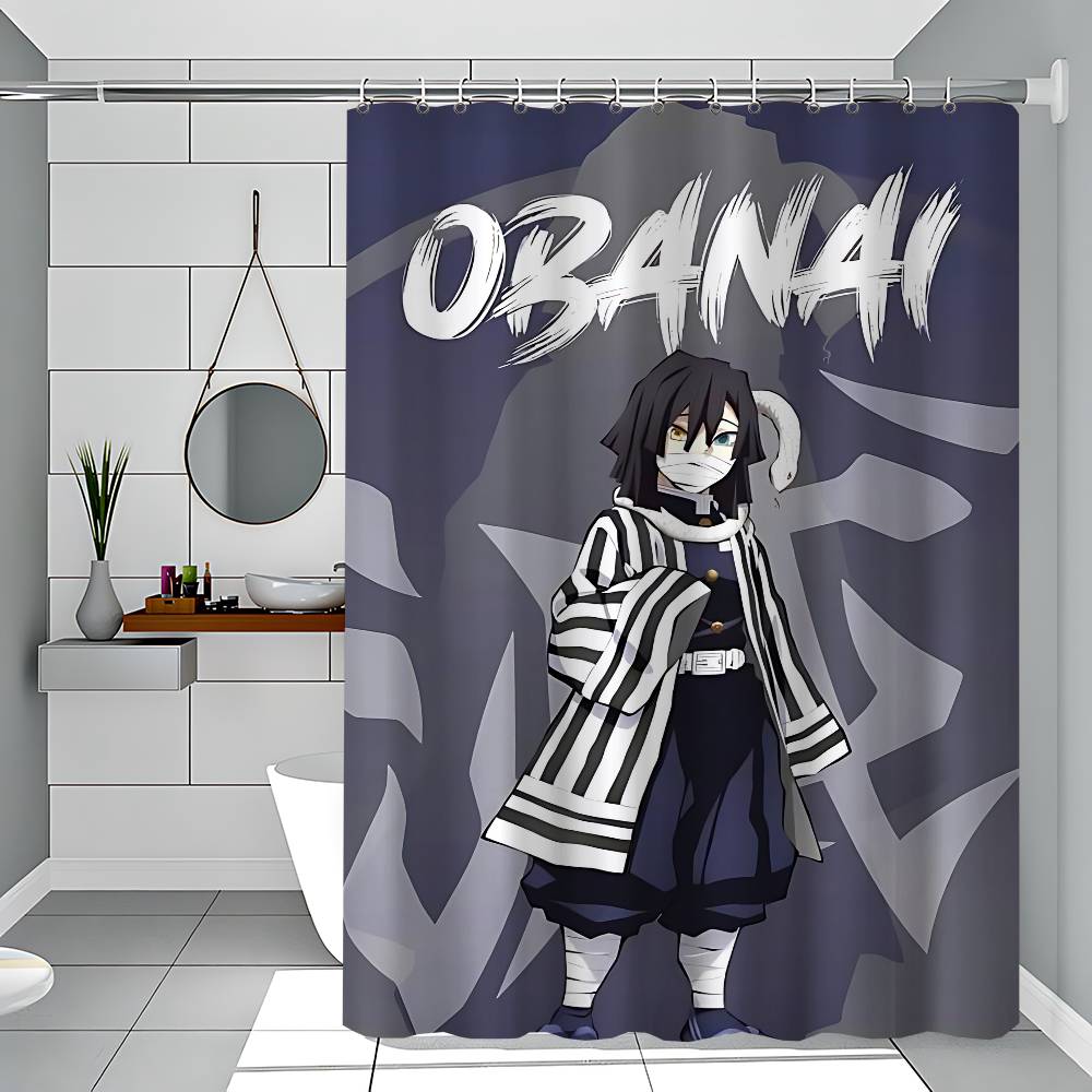 Obanai Iguro Polyester Shower Curtain Waterproof Rust Resistant Grommet Easy Care Wipe Clean Durable