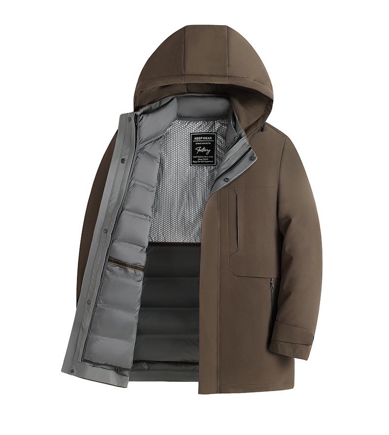 Men's Three-in-One Goose Down Mid-Length Jacket with Detachable Liner - Warm Casual Coat for Middle-Aged and Elderly Dads