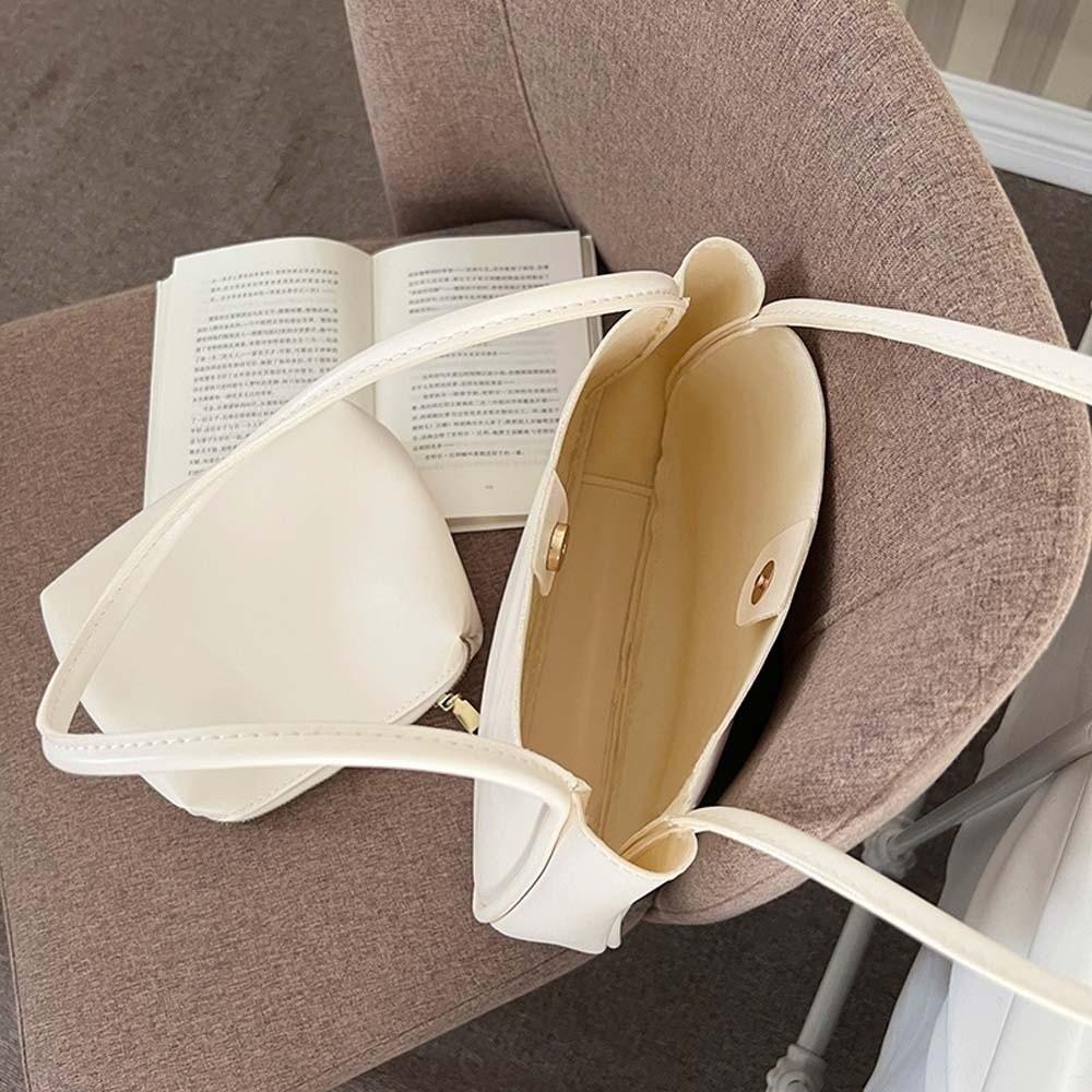 Anti-splash Water Solid Color Handbag Elegant French Underarm Bag Shopping Soft PU Tote Bag  Party