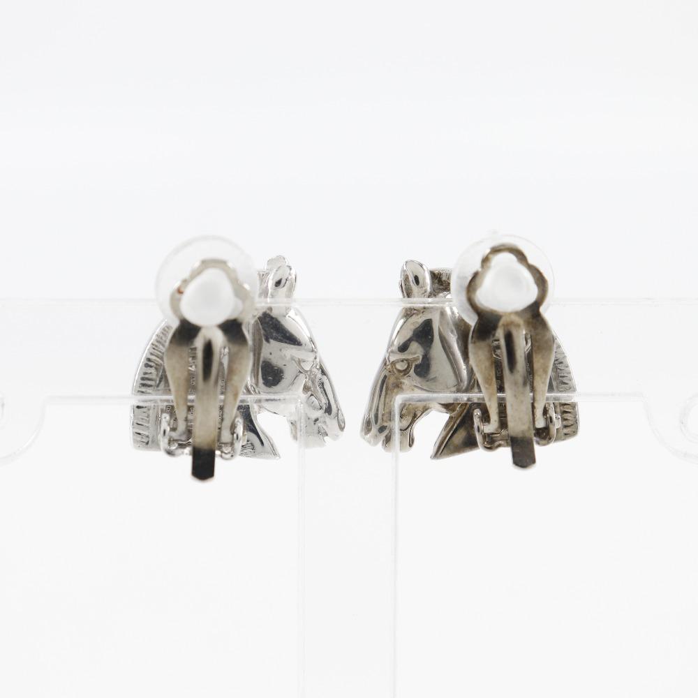 Hermes Shuval Earring Hose Motif Silver Metallic 10.5g Women Used