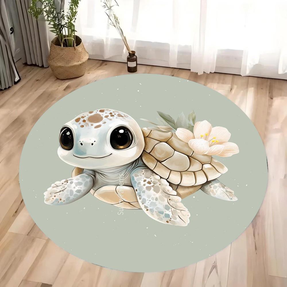 Cartoon Cute Turtle Round Carpet Anti Slip Floor Mat for Children's Play Area Bedroom Living Room Carpet Decoration Washable