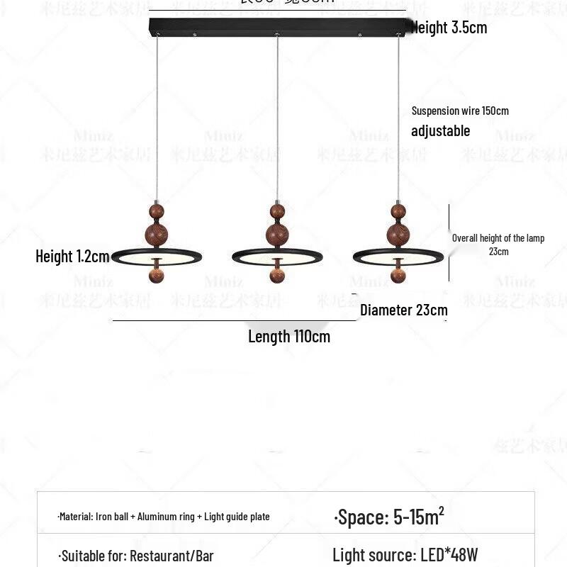 Minimalist Black Walnut 3-Head Dimmable LED Ceiling Lamp