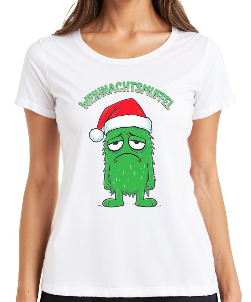 Christmas Muffin Xmas Gift Funny Green Monster Hat Ladies TShirt