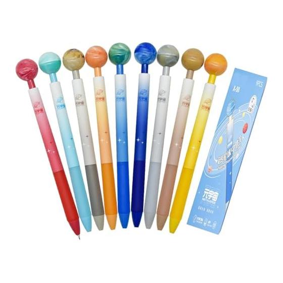 Maydahui 9-Piece Planet Ballpoint Pen Set, 0.5mm Black Ink, Cute & Fun Stationery, Smooth Writing Gel Pens for Kids, Students, Gifts