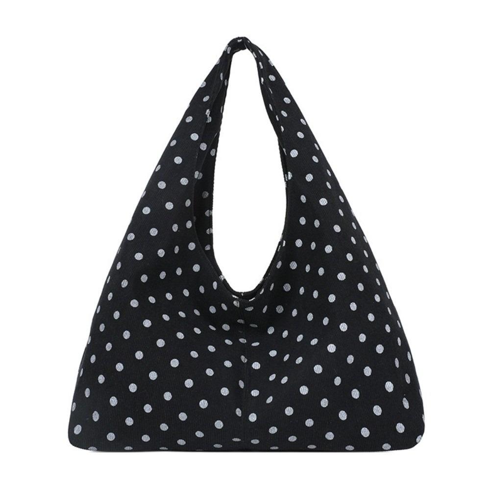 Large Capacity Polka Dot Tote Bag Spacious Hobo Handbag Simple Canvas Shoulder Bag Girls чёрный
