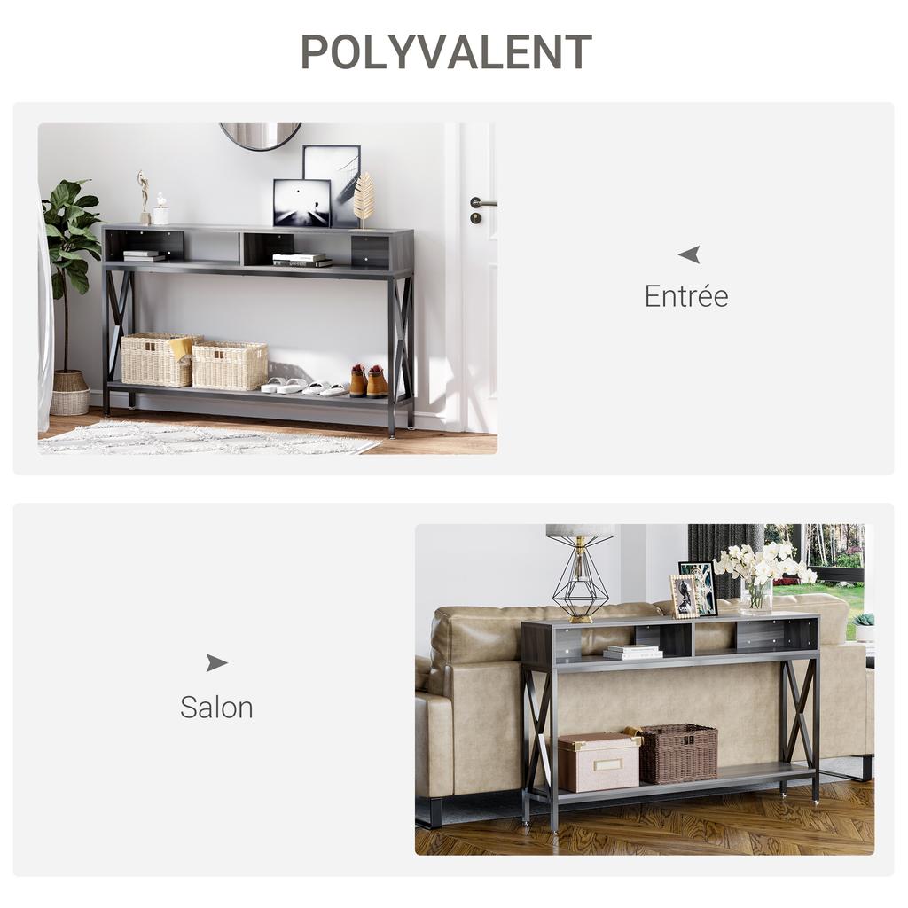 Console Table, Entryway Table with 3 Compartments, Metal Frame, Adjustable Feet for Living Room, Hallway, Grey
