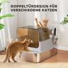 XXL Stainless Steel Cat Litter Tray, Enclosed Cat Litter Box with 90 degrees Flip Cover, Double Doors, Scoop, Easy Clean, Grey