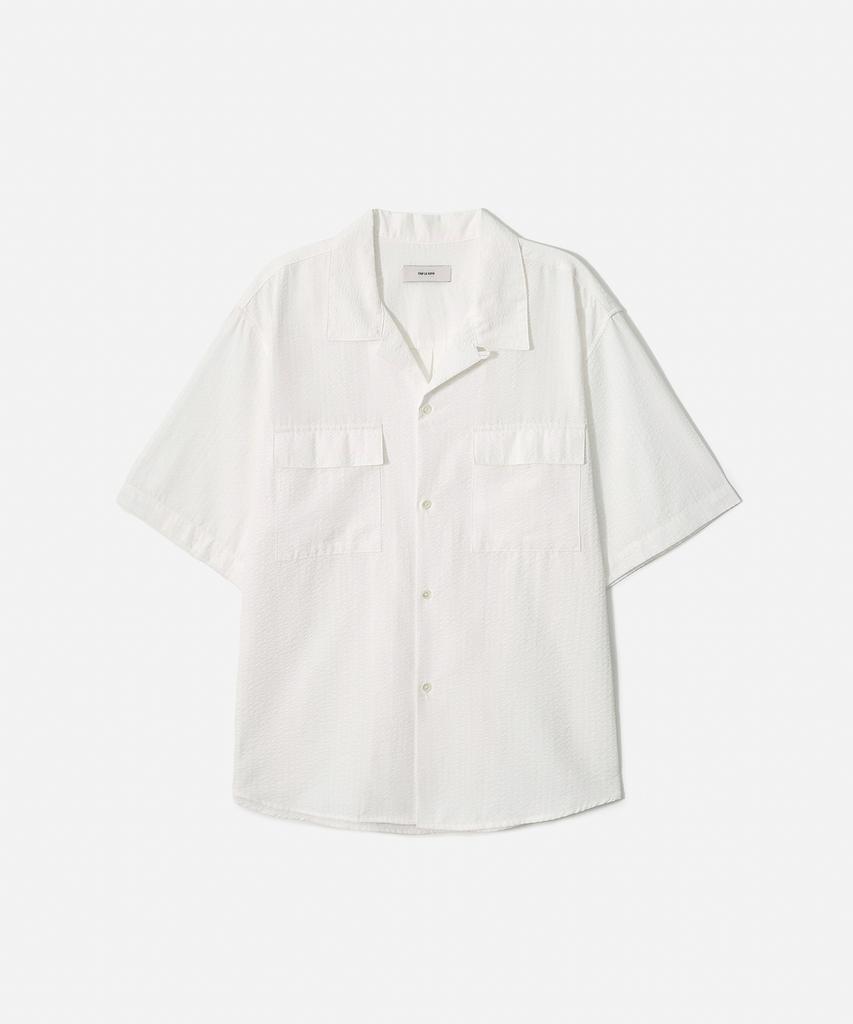 TRIP LE SENS Double Pocket Striped Half Shirt_White