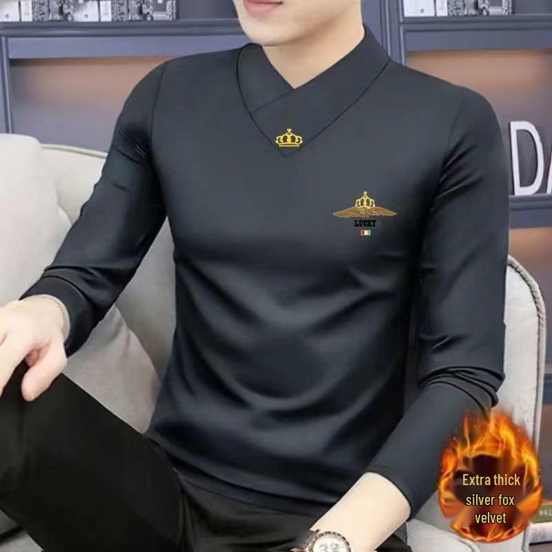 Men's Slim Fit V-Neck Fleece-Lined Sweatshirt - Warm Autumn/Winter Layer