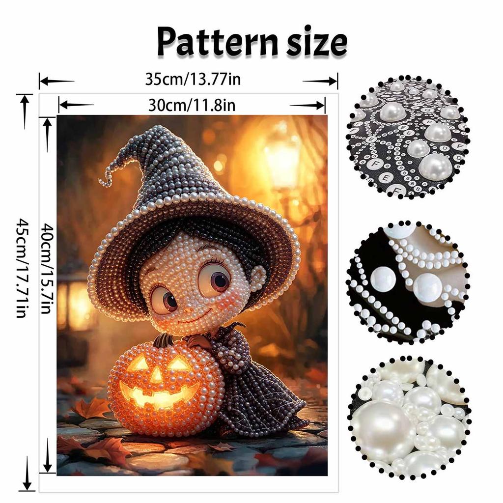 Halloween Witch Pumpkin Pearl Painting Art Full Pearl Handmade Diy Home Decorations