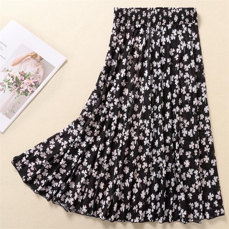 Women's Summer Ice Silk Midi Skirt – 72cm Length, Elegant Dance Style for Middle-aged and Elderly