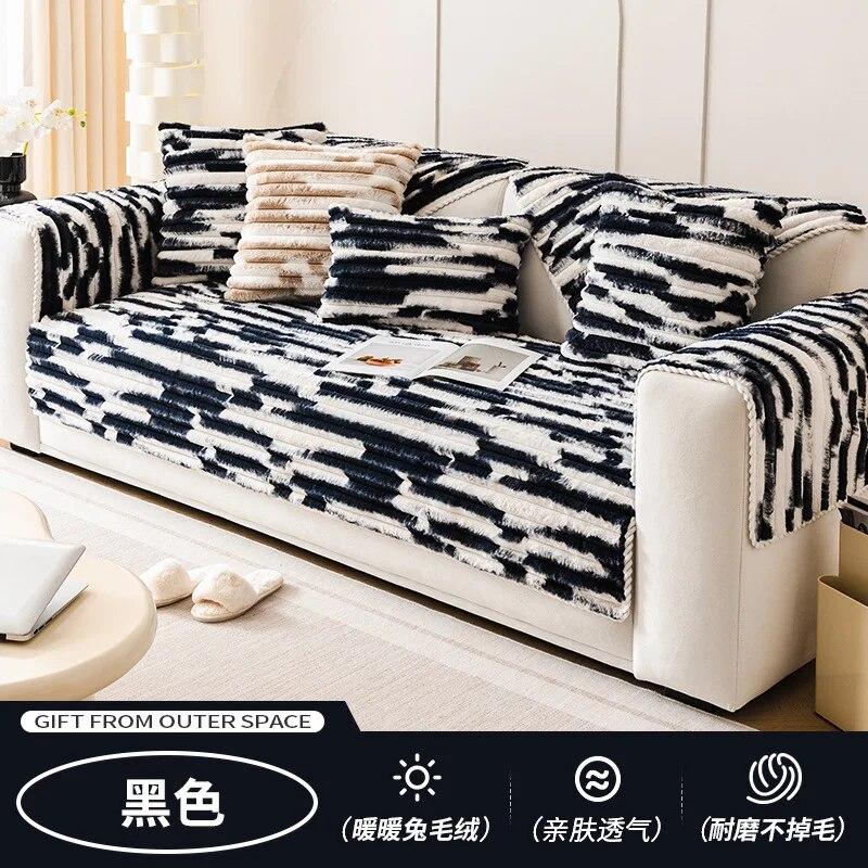

Новый плюшевый жаккардовый чехол для дивана с кроликом, зимний утепленный плюшевый коврик для дивана, чехлы для дивана для гостиной, однотонное противоскользящее полотенце для дивана 70x70cm 1pcs