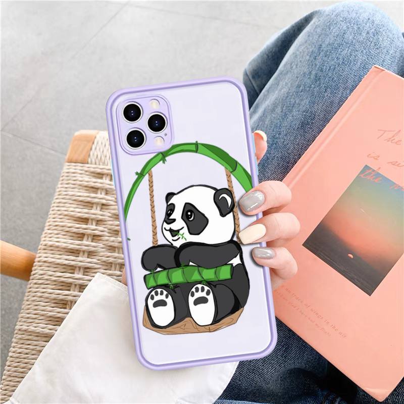 Cute Panda Phone Case for iPhone X XR XS 7 8 Plus 11 12 13 Pro MAX 13mini Translucent Matte Case