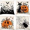 Home Decor Halloween Cat, Pumpkins & Spider Print Pillow Pattern Cushion Cover Suitable For Sofa Bedroom Car Pillow Cover