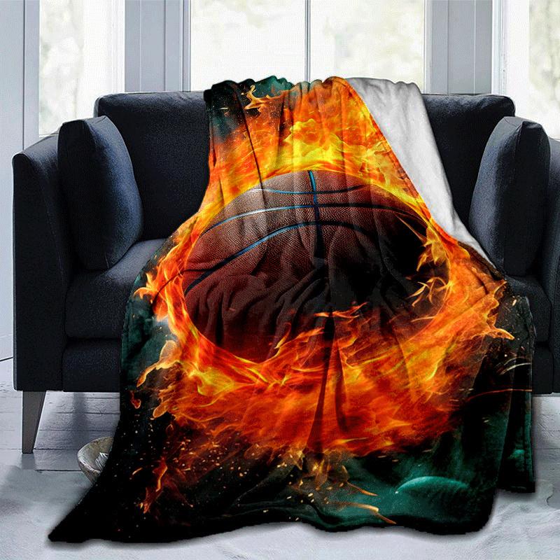 1pc Basketball Printing Lightweight Flannel Blanket, Comfortable and Warm Blanket, for Camping Sofa Bed and Couch Office, Suitable for Gift B