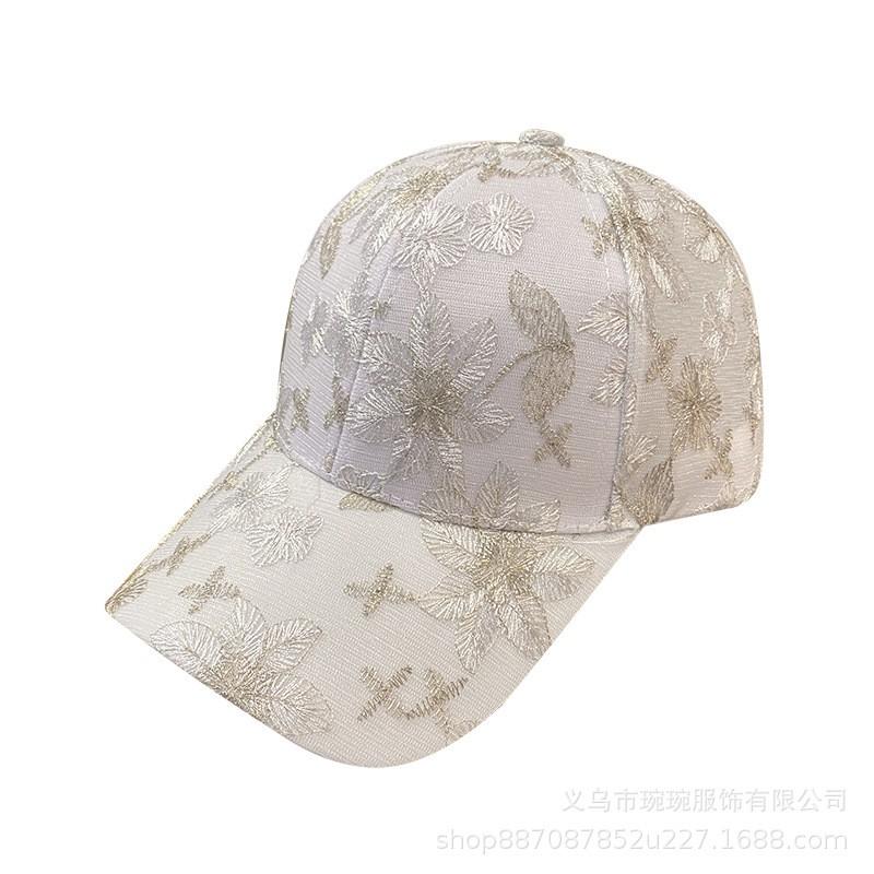 Womens Embroidered Lace Floral Baseball Cap With Wide Brim Sun Protection Adjustable Hat