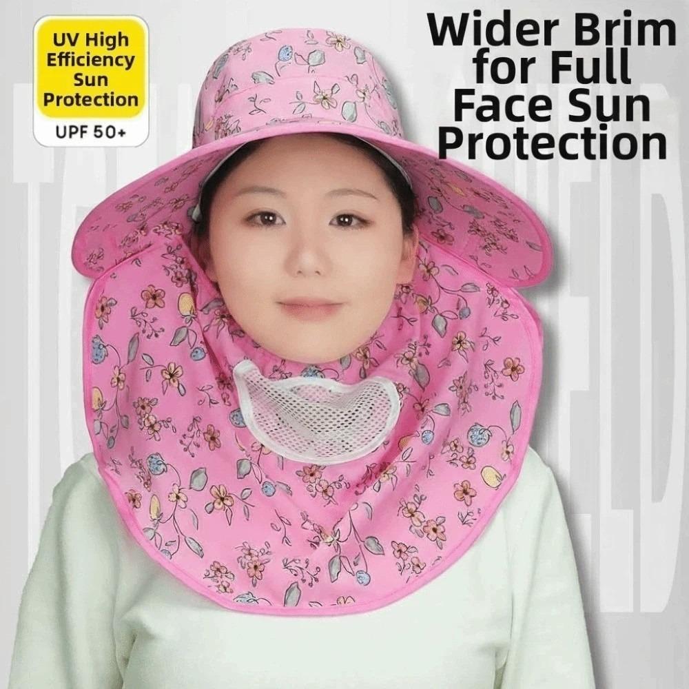 Floral Picking Tea Hat With Mask Neck Protection Hat Soft Sunshade Shawl Cap  for Gift