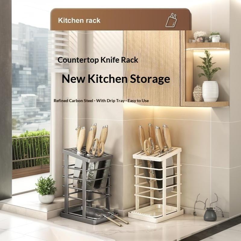 Kitchen Knife Holder Countertop Detachable Cutlery Storage Rack with Drain Tray for Home Kitchen Organization