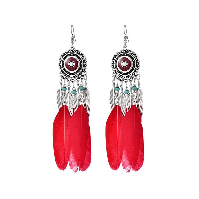 

Bohemian Tassel Earrings For Women Dangle Long Earings Feather Boho Drop Earring Beads Vintage Zircon Brincos Oorbellen Hangers красный