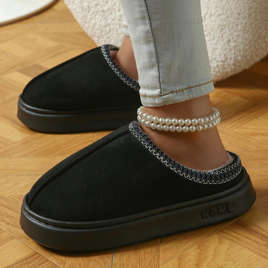 Pohodlné a elegantní sametové pantofle s krajkovým lemem pro podzim a zimu, lehké a hřejivé pantofle s EVA podrážkou