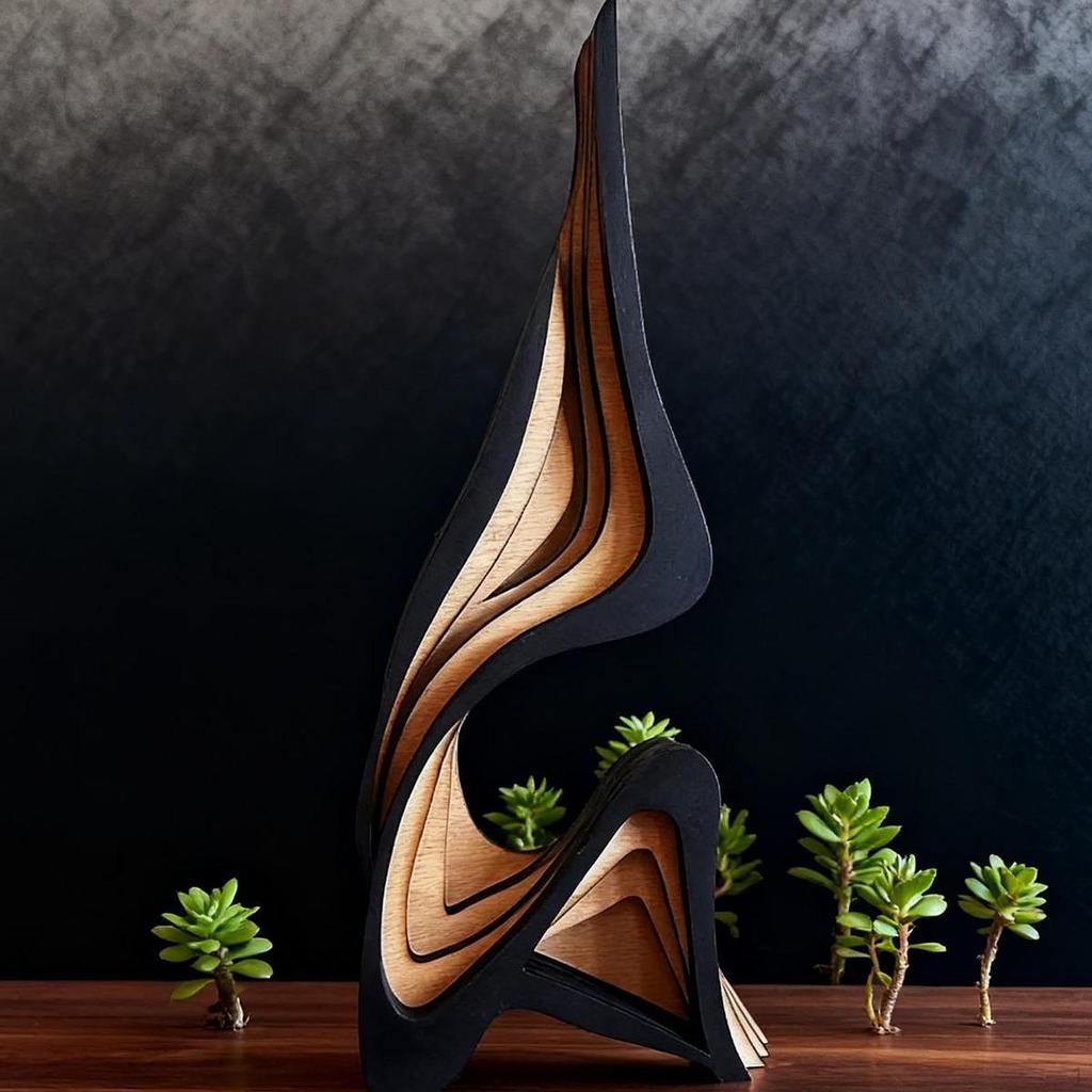 Artistic Curved Wooden Statue, Abstract Sculpture, Collectible, Figure for