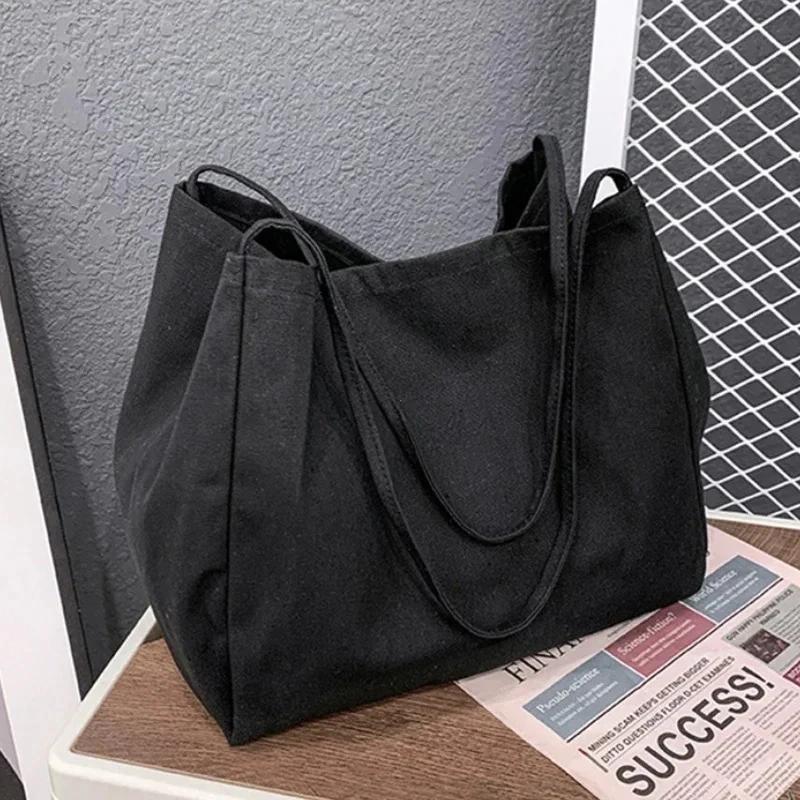 

Eco-Friendly Casual Canvas Shopper Tote Large Capacity Reusable Grocery Handbag for Women Travel Shoulder Daily Pouch чёрный