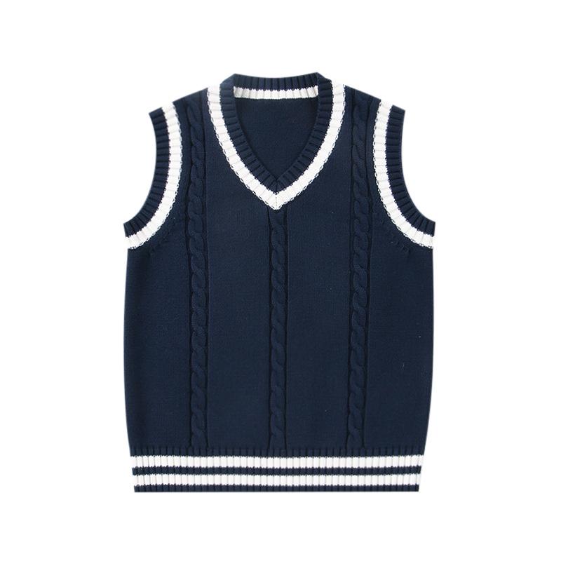 Women's College Style Knitted Vest: 2024 Spring/Autumn Wool Sleeveless Sweater Layering Top