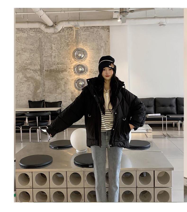 Women's Autumn and Winter Coat Thickened Hooded Short Loose Large Pocket Slim Warm Coat