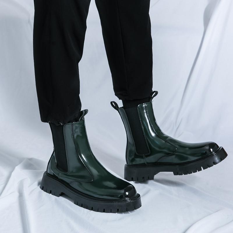 Fashion Brand Classic Black Platform Boots Men High Heel Height Increase Leather Ankle Chelsea Boots Men Thick Sole Motorcycle Boots