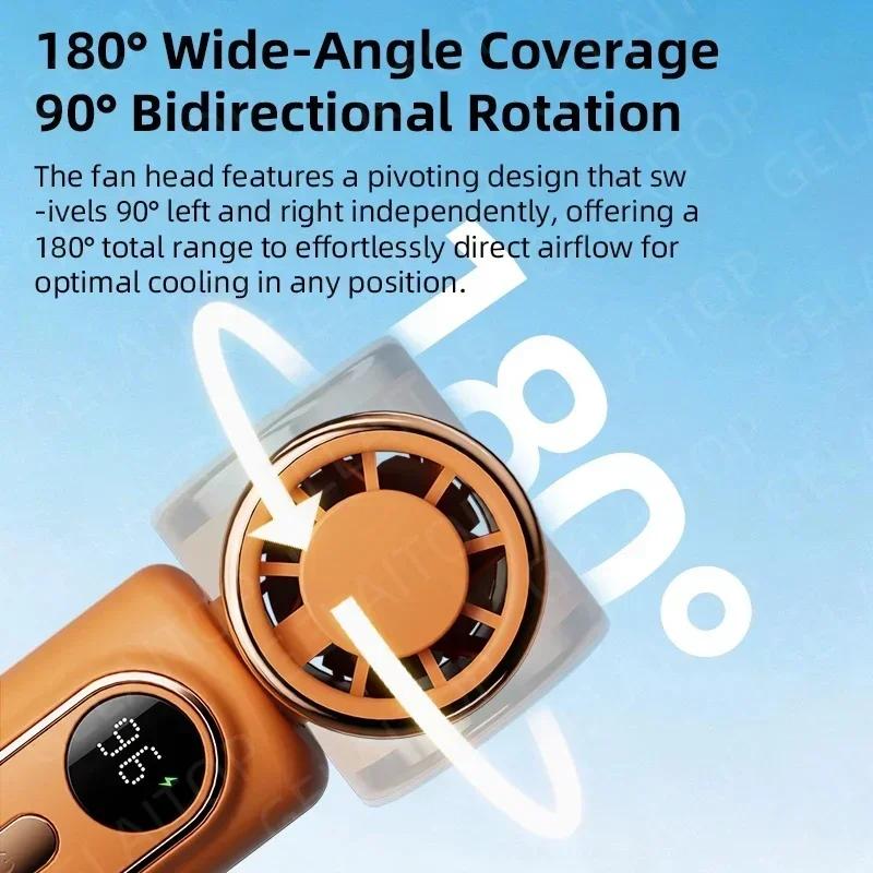 Lady's Mini Fan Handheld Small Portable Fan Cooling Turbo 5 Speeds 3000mAh LED Display 180° Rotatable Clip Rechargeable Fans