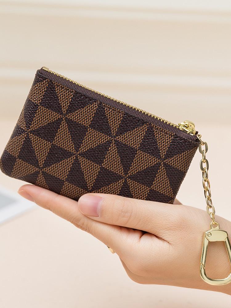 Mini Zipper Coin Purse: Plaid & Pinwheel Pattern Wallet for Women, Versatile Card Holder Bag