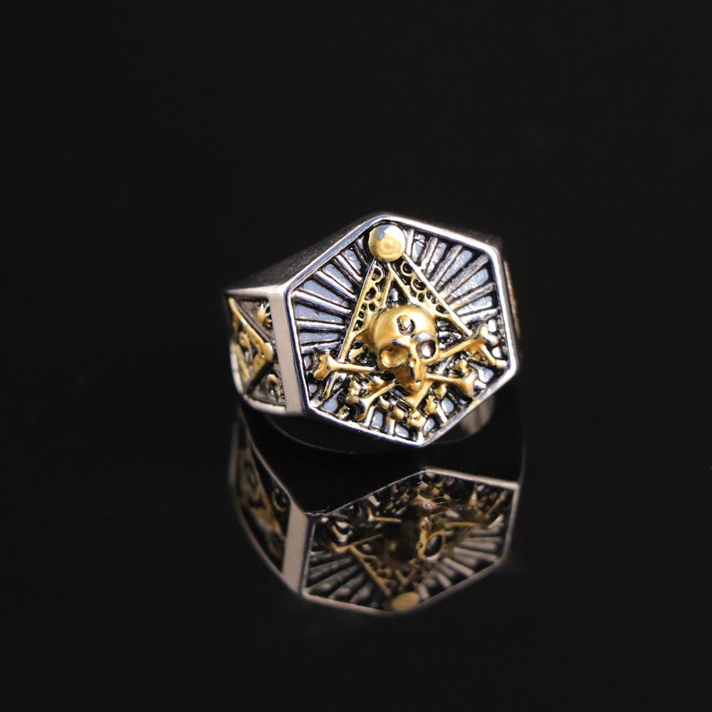 New Fashion Punk Ag Two-color Hexagonal Skull Ring Fashion Ring