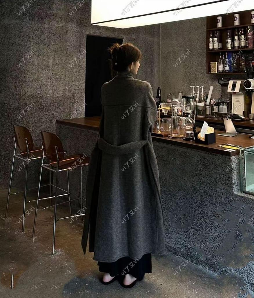 Hepburn Style Long Woolen Cashmere Coat for Women - Autumn/Winter